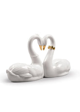 Endless Love Swans Figurine, Golden Luster